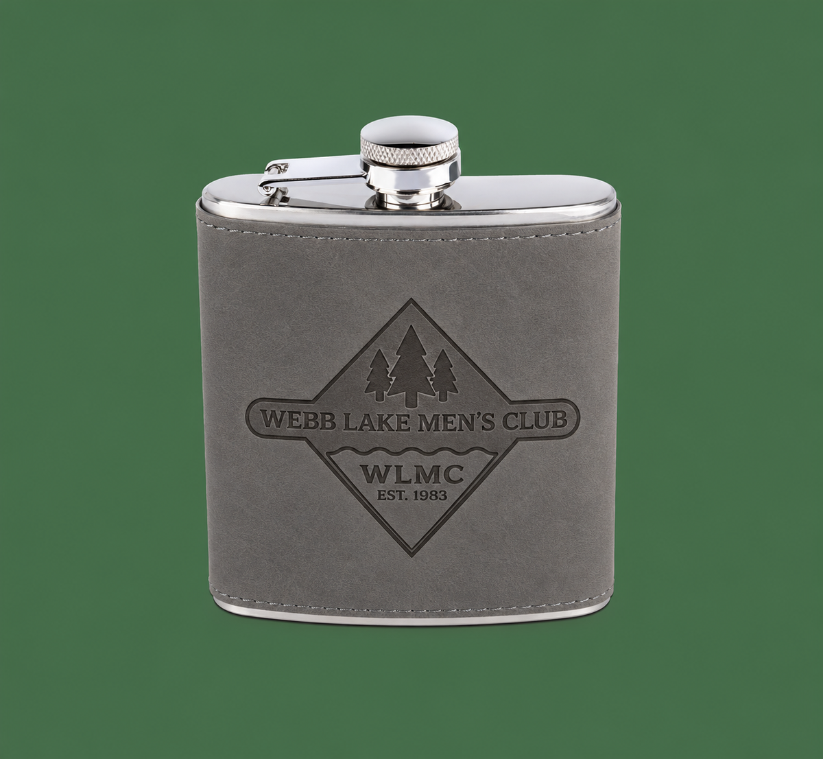 Webb Lake Men's Club 6 oz Leatherette Engraved Hip Flask