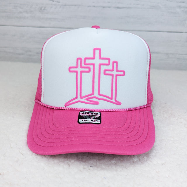 Three Crosses Hot Pink Trucker Hat