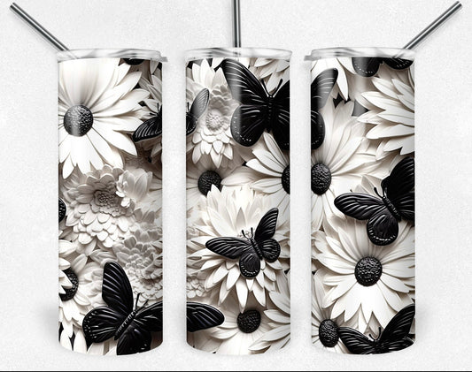 B & W Flowers and Butterflies