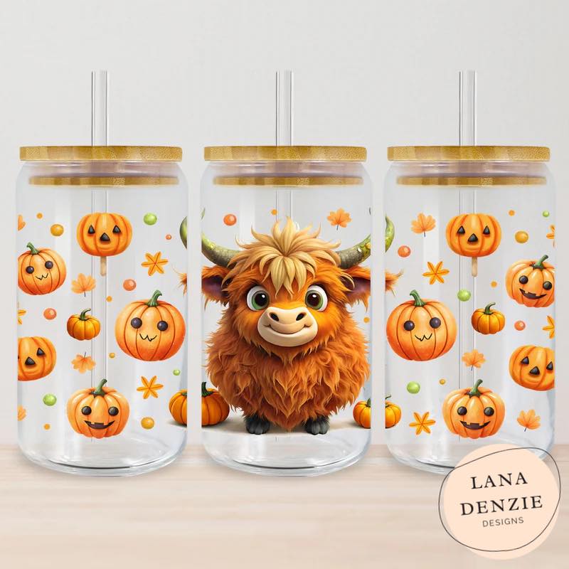 Pumpkin Cow Glass Can Tumbler