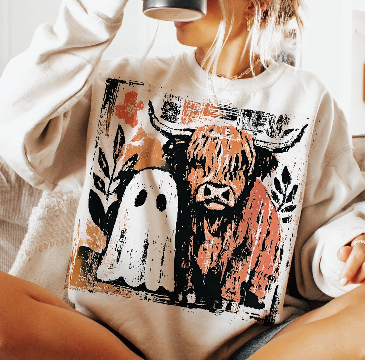 Highland Cow & Ghost Distressed