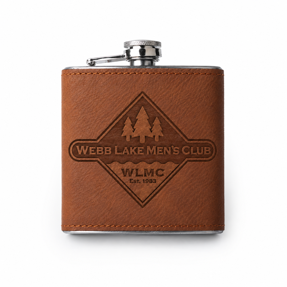 Webb Lake Men's Club 6 oz Leatherette Engraved Hip Flask