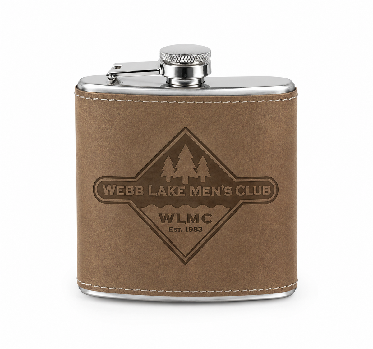 Webb Lake Men's Club 6 oz Leatherette Engraved Hip Flask