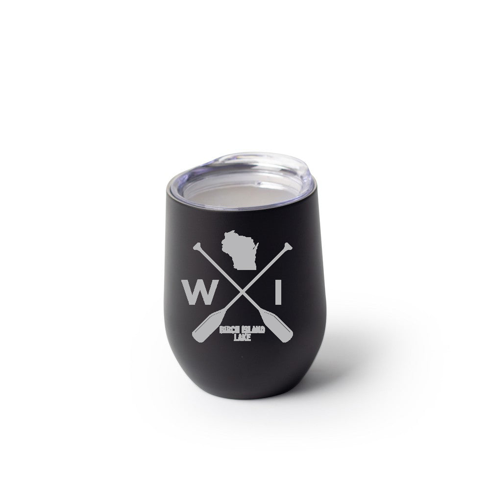 12oz Engraved with Birch Island Lake Stemless Wine Tumblers
