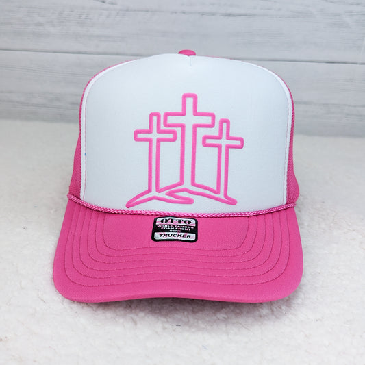 Three Crosses Hot Pink Trucker Hat