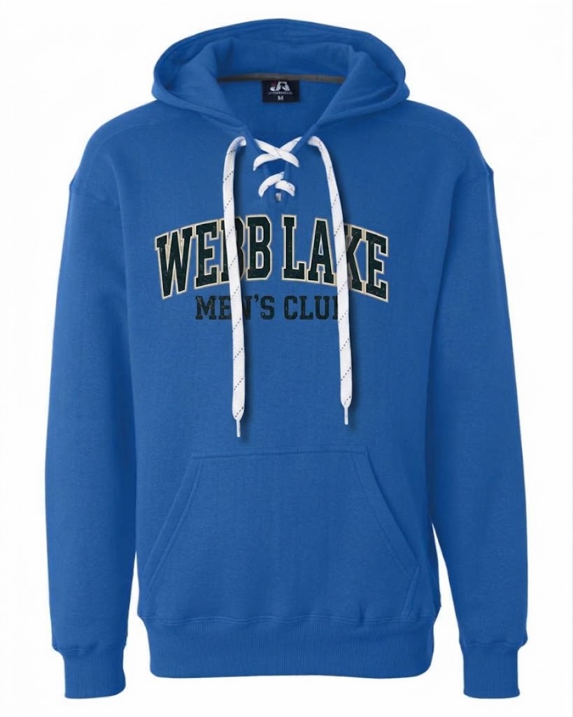 J. America Sport Lace Hooded Sweatshirt Webb Lake Mens Club Screen Print