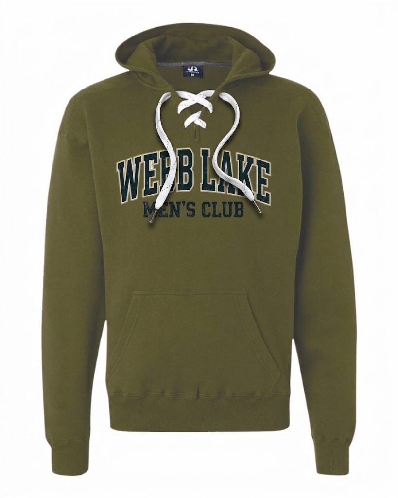 J. America Sport Lace Hooded Sweatshirt Webb Lake Mens Club Screen Print