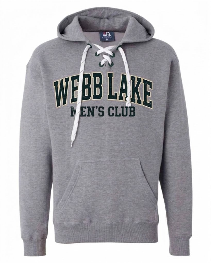 J. America Sport Lace Hooded Sweatshirt Webb Lake Mens Club Screen Print