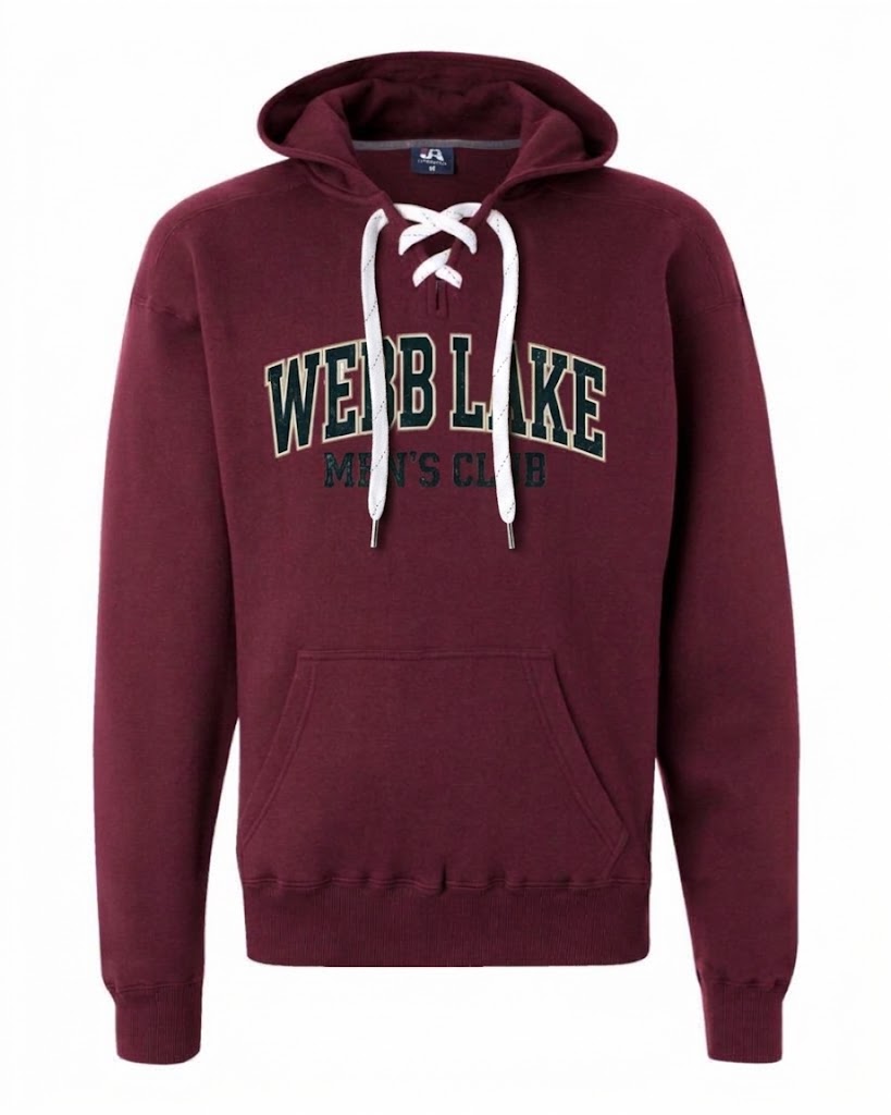 J. America Sport Lace Hooded Sweatshirt Webb Lake Mens Club Screen Print